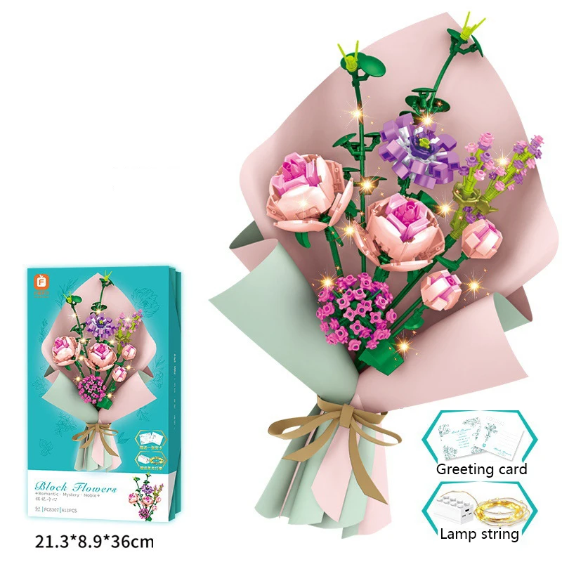 Technical Ideas Diy Flower Building Block Flower Art Series With Gift Box Assembled Building Block Toys Holiday Gift Decorations
