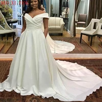 simple off the shoulder satin wedding dress 2020 with pockets sweep train vestido de noiva wedding bridal gowns suknia slubna