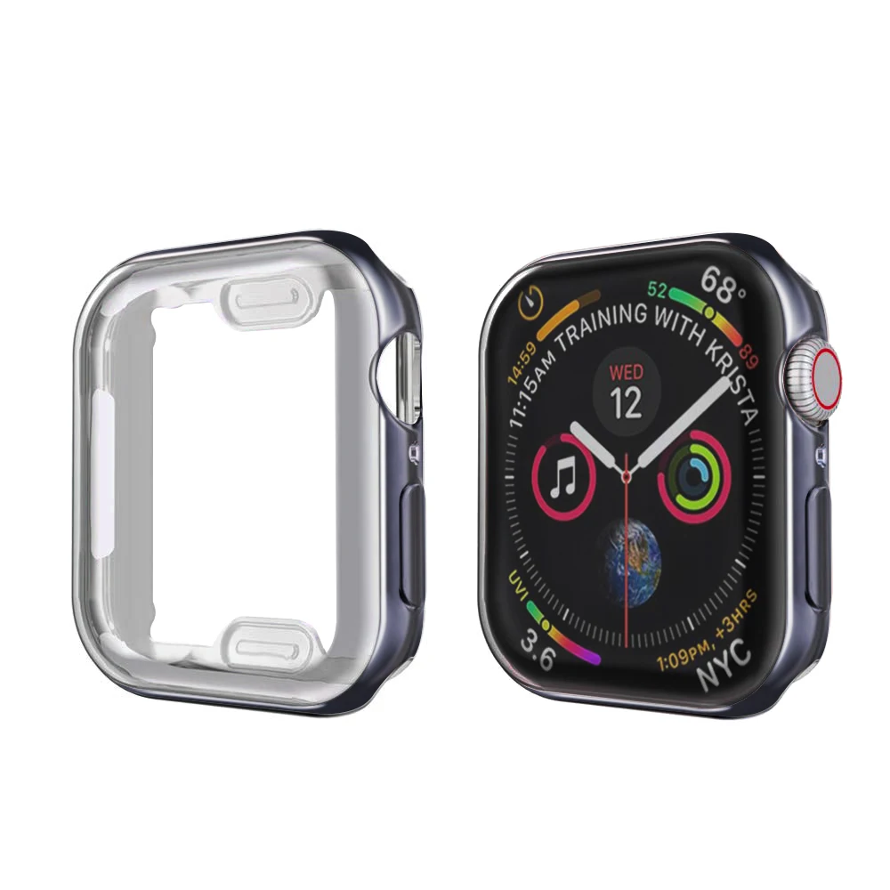Space gray Прозрачный чехол для Apple Watch Series 5 4 3 2 1 360 полностью мягкий прозрачный защитный чехол для iWatch 5 4 38 мм 42 мм 40 мм 44 мм - Цвет: Space gray