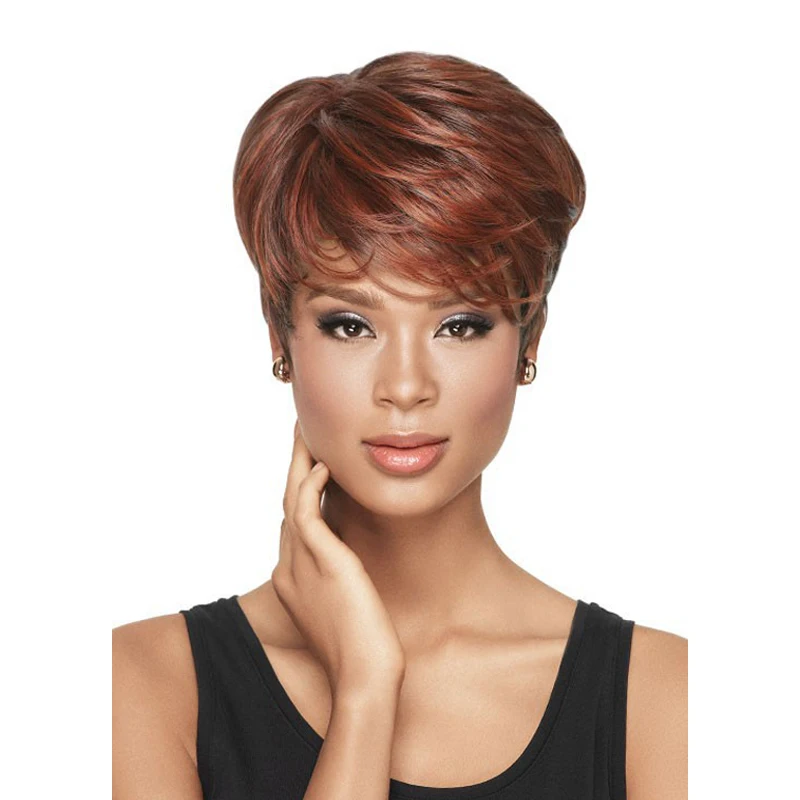 

Ladies Short Nature Brown Wavy Wig Synthetic Wig With Bangs Heat Resistant Fiber For Women Daily Party Use Nature Looking Wig