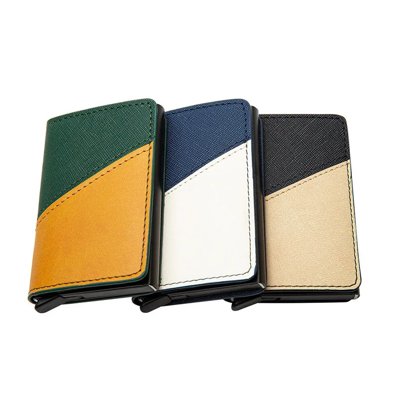 

Patchwork ID Card Holder Rfid Blocking Credit Card Holder Metal PU Casual Business Tarjetero Men Women Card Wallet Male Purse