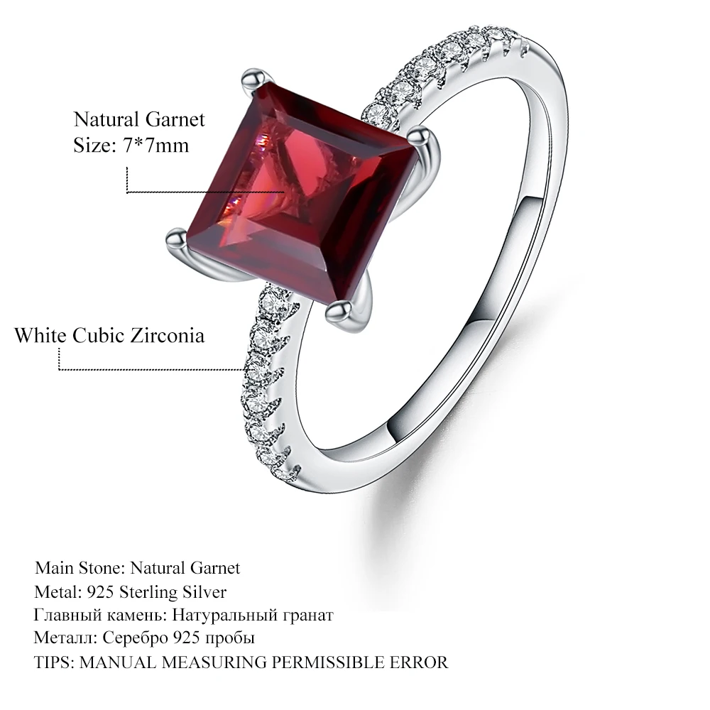 

GEM'S BALLET Square Princess cut 925 Sterling Silver Ring Natural Garnet Topaz Gemstone Rings For Women Wedding Fine Jewelry