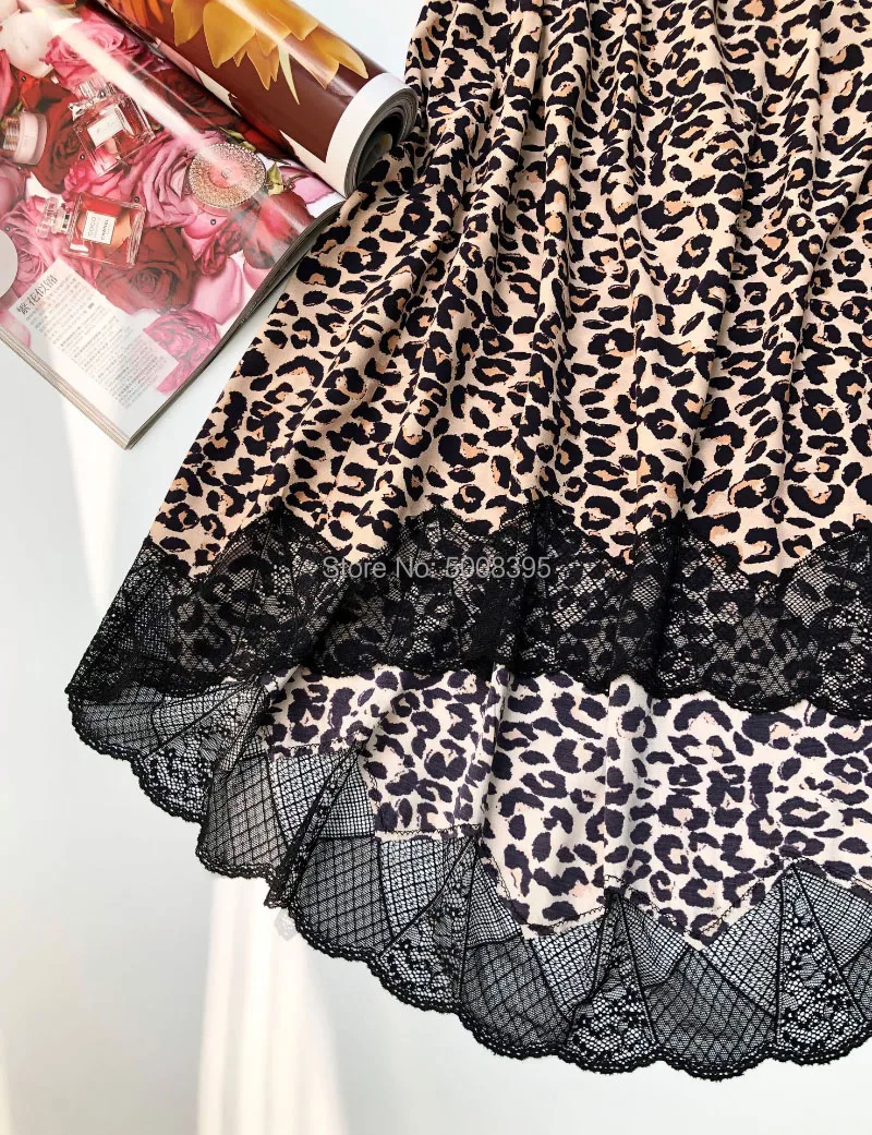 Леопардовая расцветка, асимметричная Hemline, кружевная отделка, юбка миди, эластичная талия, модные женские юбки, новинка