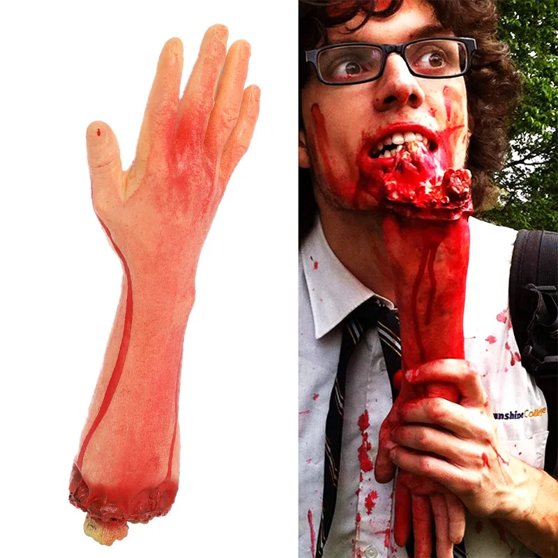 

2021.Halloween Horror Props Bloody Fake Arm Hand Creepy Finger Foot Scary Leg Brain Halloween Party Decoration Supplies