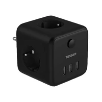 tessan eu wall socket cube power strip with onoff switch 3 ac outlets and 3 usb ports charger 6 in 1 black socket adapter