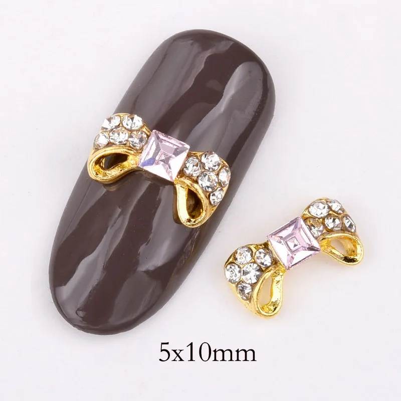 QB042 10PCS/bag Nail Decoration 3D Hollow Bow Tie Shape Shiny Manicure Charm Alloy Nails Charms For Manicure Decoration QB040-042 - Цвет: QB042