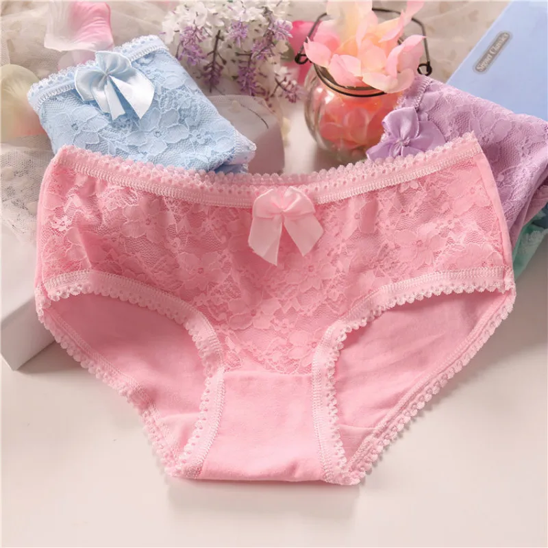 

Cute fashion lace before the hollow girl underwear cotton kids Translucent solid color cotton youth panties girl culottes fille
