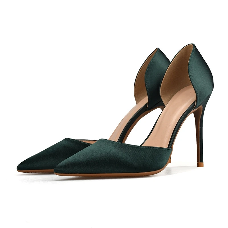 Туфли женские шелковые на высоком каблуке пикантные атласные туфли лодочки с