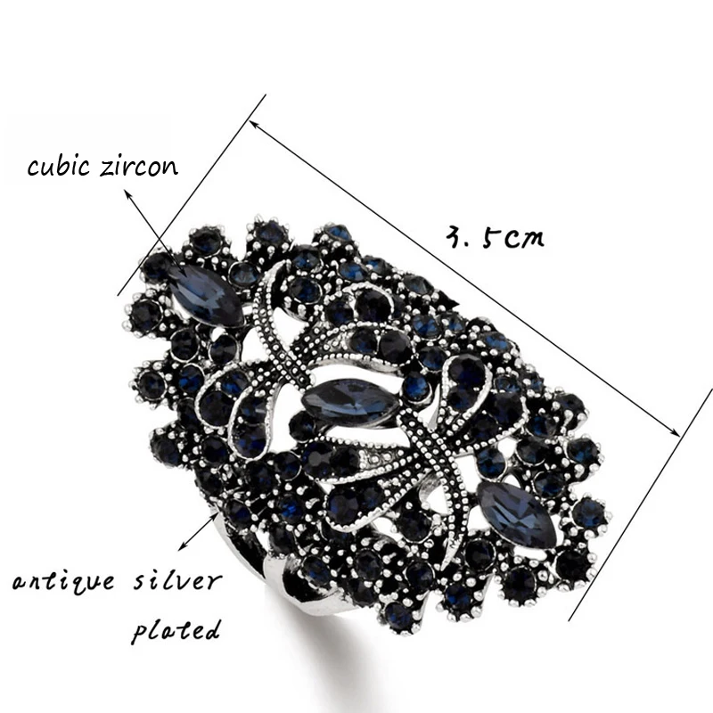 SINLEERY винтажные большие полые синие кольца Женское кольцо под старину