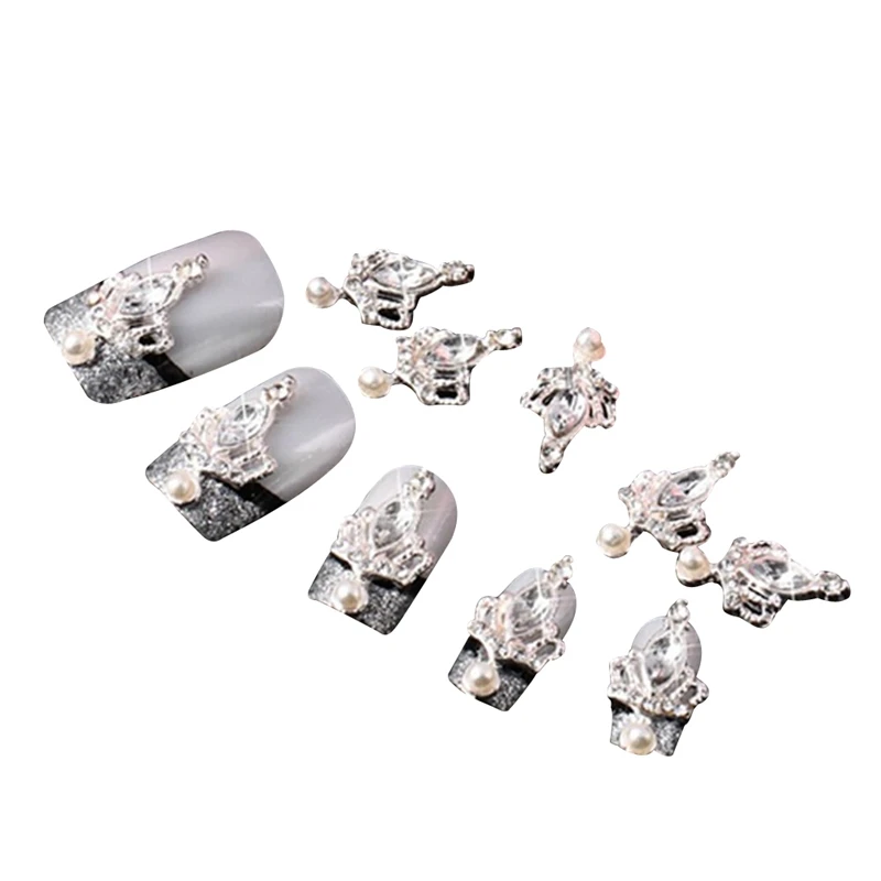 10Pcs 3D Silver Crown Crystal Rhinestone Alloy Nail Art DIY Decoration &amp 1 Pcs Velvet Engagement Ring Box (Dark Red) | Дом и сад