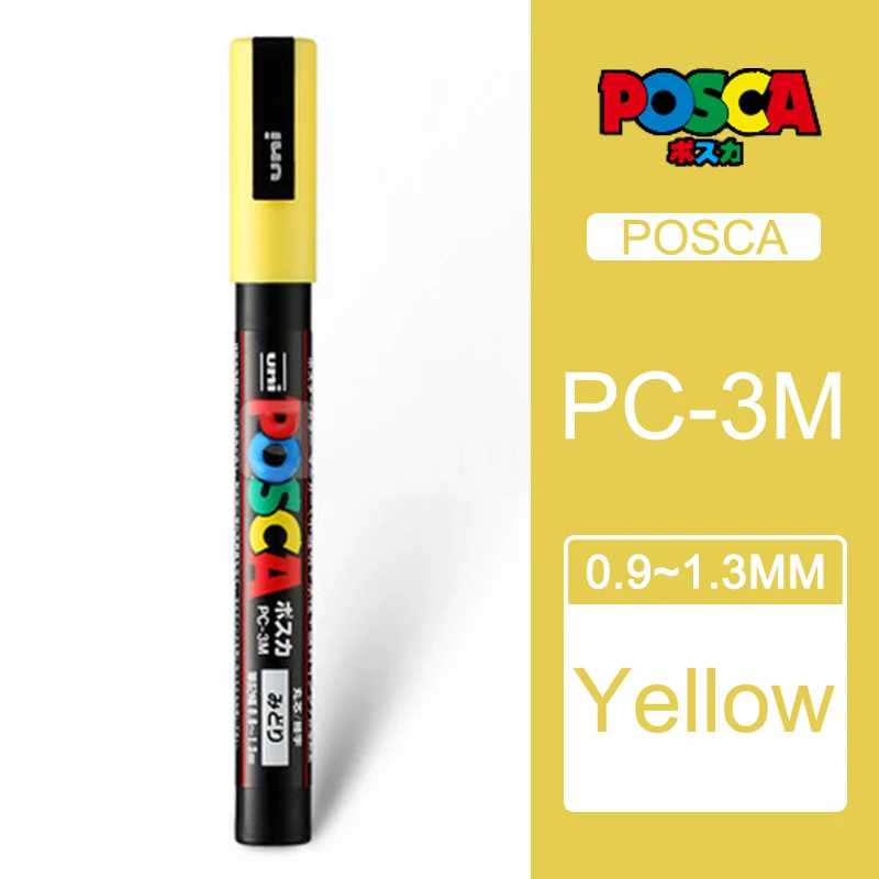 1 шт., одношариковые, Posca, PC-3M, средние маркерные ручки, постер, рекламная ручка, ФНЕ, слово, водяной знак - Цвет: Yellow