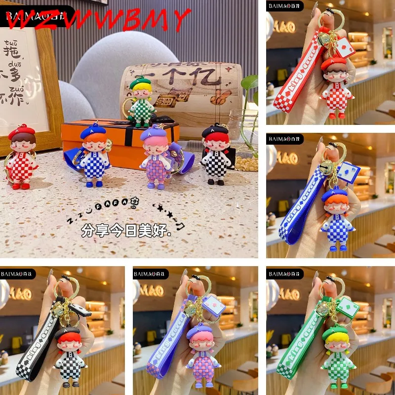 

Creative Cartoon Checkerboard Girl Keychain Fashion Car Keyring Pendant Women Cute Bag Charm Resin Key Chains Ornament