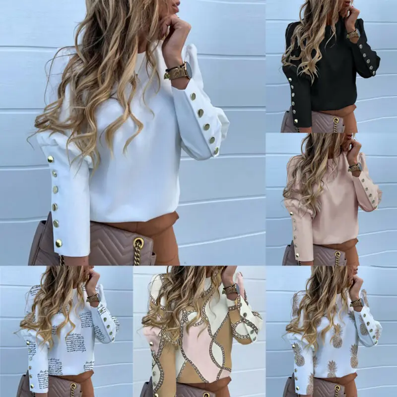 Женская блузка с длинными рукавами и металлическими пуговицами Повседневная