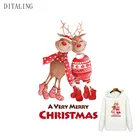 Термонаклейки для одежды, с изображением рождественского оленя, термоклейкие, моющаяся футболка с переводными картинками