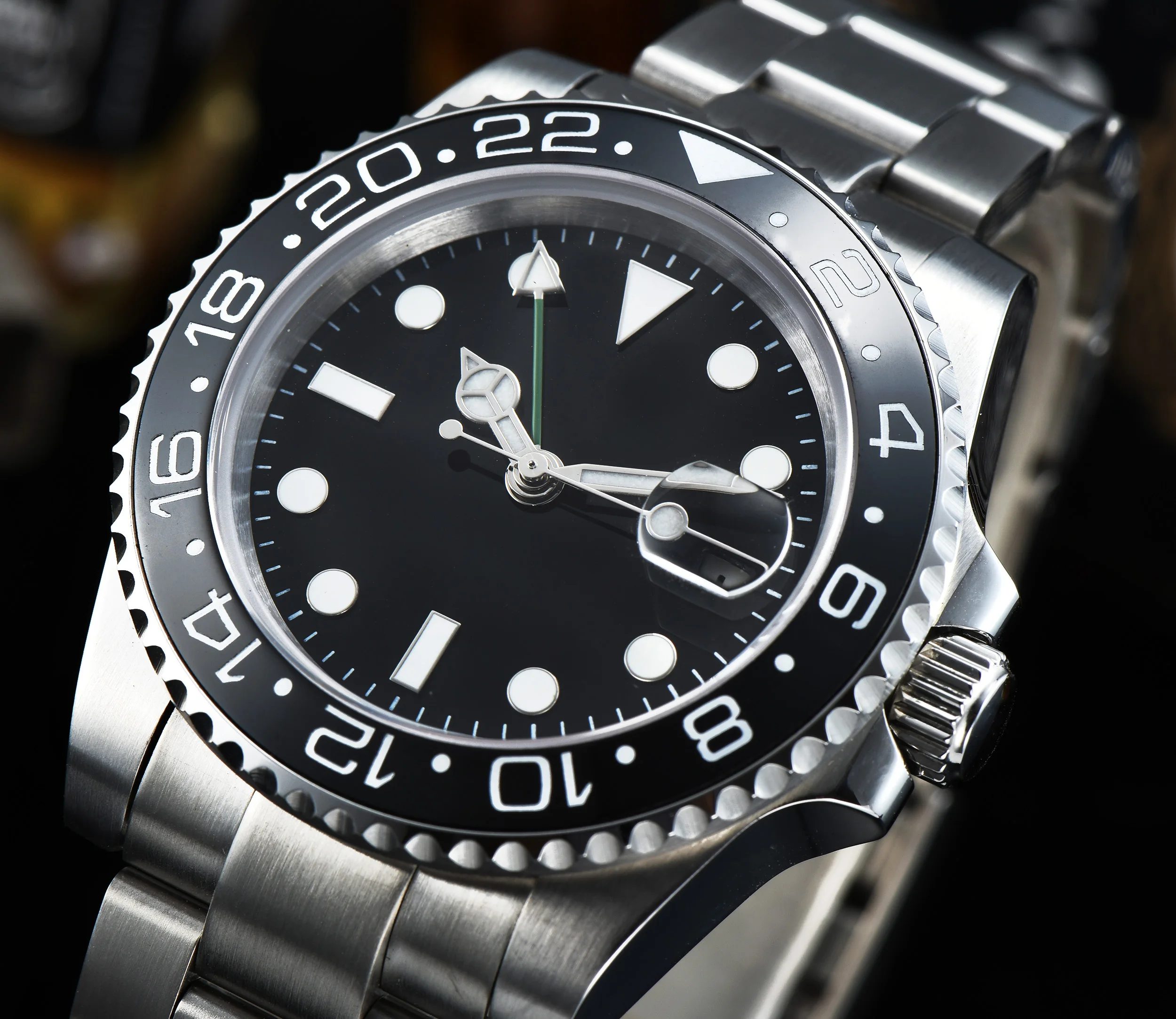 40 мм GMT мужские черные часы из нержавеющей стали strapsapphire glass с автоматической