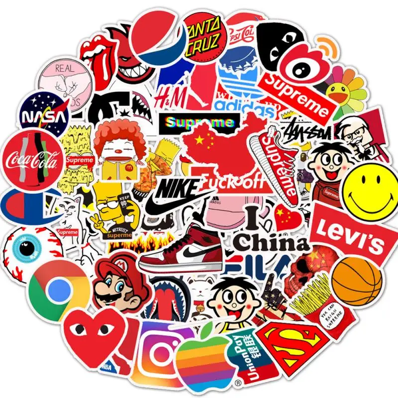 

10/30/50/100Pcs Fashion Trendy Brand Logo Graffiti Stickers Waterproof Decal Skateboard Car Laptop Motorcyclekid Classic Toy
