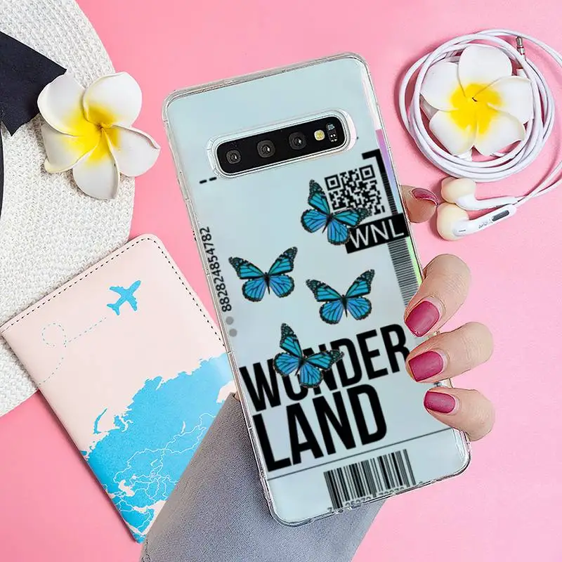 

World label ticket butterfly Phone Case Transparent for samsung A 21s 50 71 S 8 9 20 20fe note 10 20 ultra plus