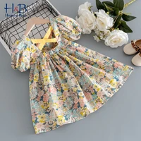 humor bear girls dress new summer short sleeve floral printed backless sweet pricess dress toddler kids clothes