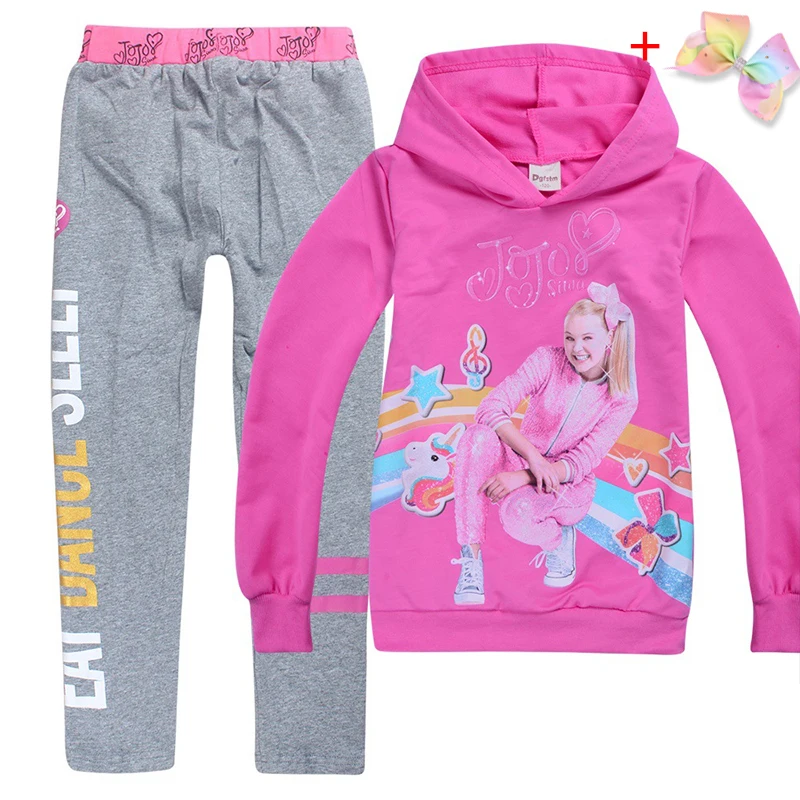 Новинка года; сезон весна-осень; JOJO Siwa; комплекты одежды для девочек; толстовка с капюшоном+ брюки; комплект одежды; детская спортивная одежда из хлопка