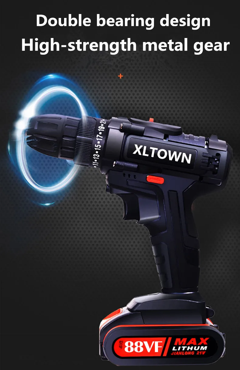 XLTOWN 21 в Ударная дрель перезаряжаемая электрическая отвертка многофункциональная бытовая ручная дрель литиевая батарея Электроинструмент дрель