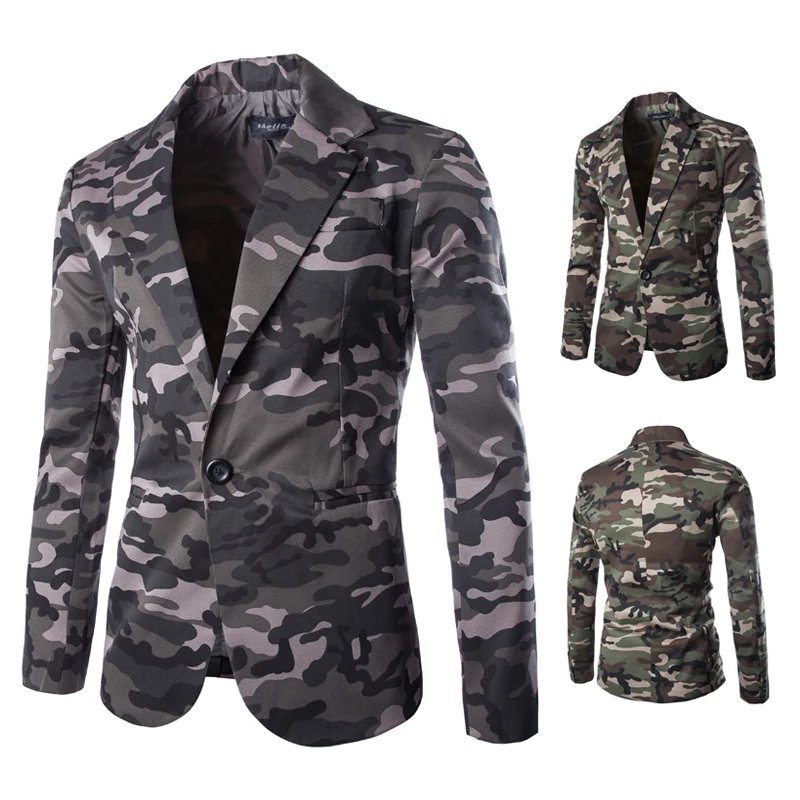 

Military style camouflage casual small suit men young fashion hair stylist slim small suit retro tide men's single top