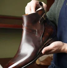 2020 Men's Shoes New Fashion Handmade Pu Leather Classic Buckle Boots Low Heel Stylish Casual Formal Chelsea Boots Zapatos 4M871