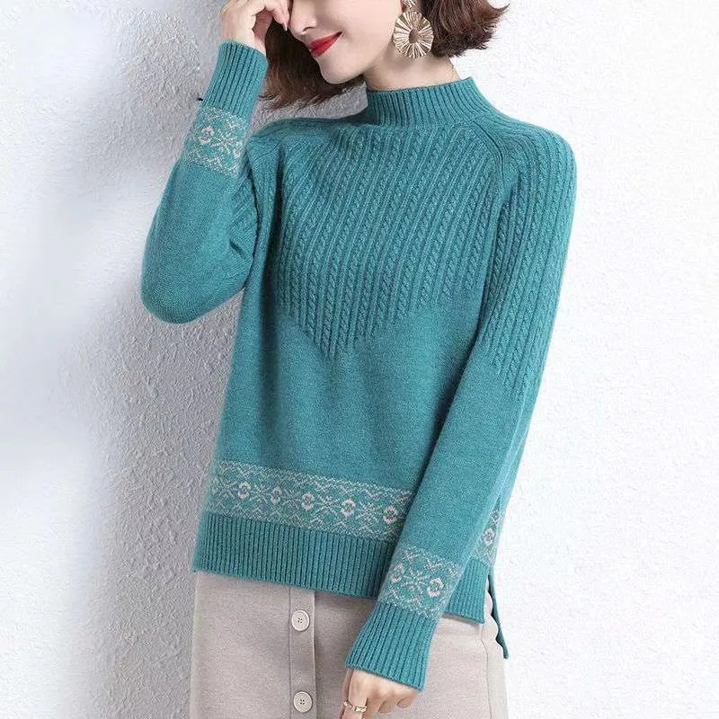 

Turtle neck Winter Knitted Women Blue Pullover Sweater Fashion Long Sleeve Female Autumn Pull Jumpers Korea Tops Femme