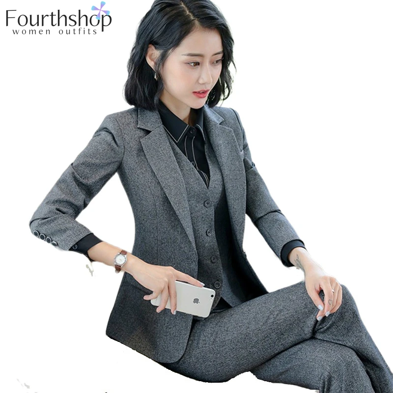 Элегантный деловой костюм для женщин Офисная Леди деловые рабочие брюки Блейзер