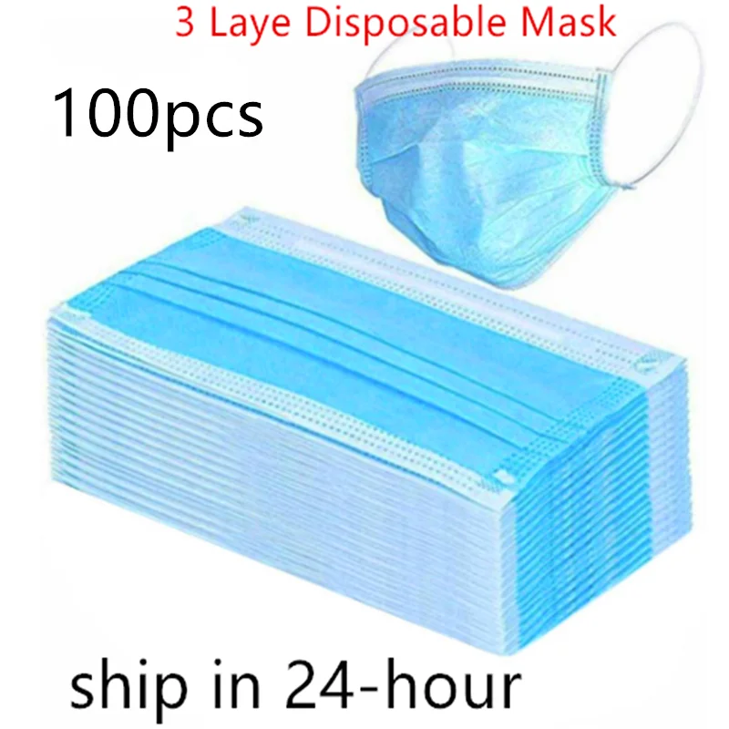 

50 Pcs/100 Pcs/200 Pcs Disposable Face Mask Earloop Mouth Mask Non-Woven Melt Blown 3 Layer Ply Filter Mask Breathable