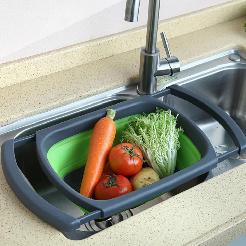Creative Kitchen Silicone Collapsible Colander Fruit Vegetable Washing Drain Basket With Retractable Handle Accessories | Дом и сад