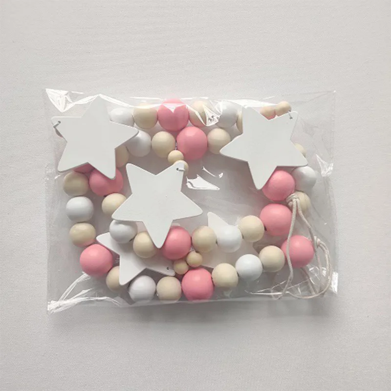 

Pink Blue Wooden Beads Garland Girl Boy Bedroom Decorations Handmade String Wall Hanging Ornaments Party Nursery Photo Props