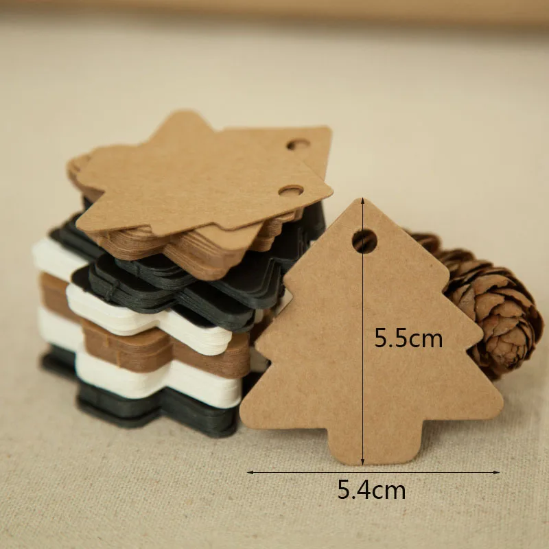 

100pcs Gift Tags Tree Shape Hang Tags Blank Kraft Paper Label Cards Christmas Gift Boxes Packaging Decoration Wedding Supplies