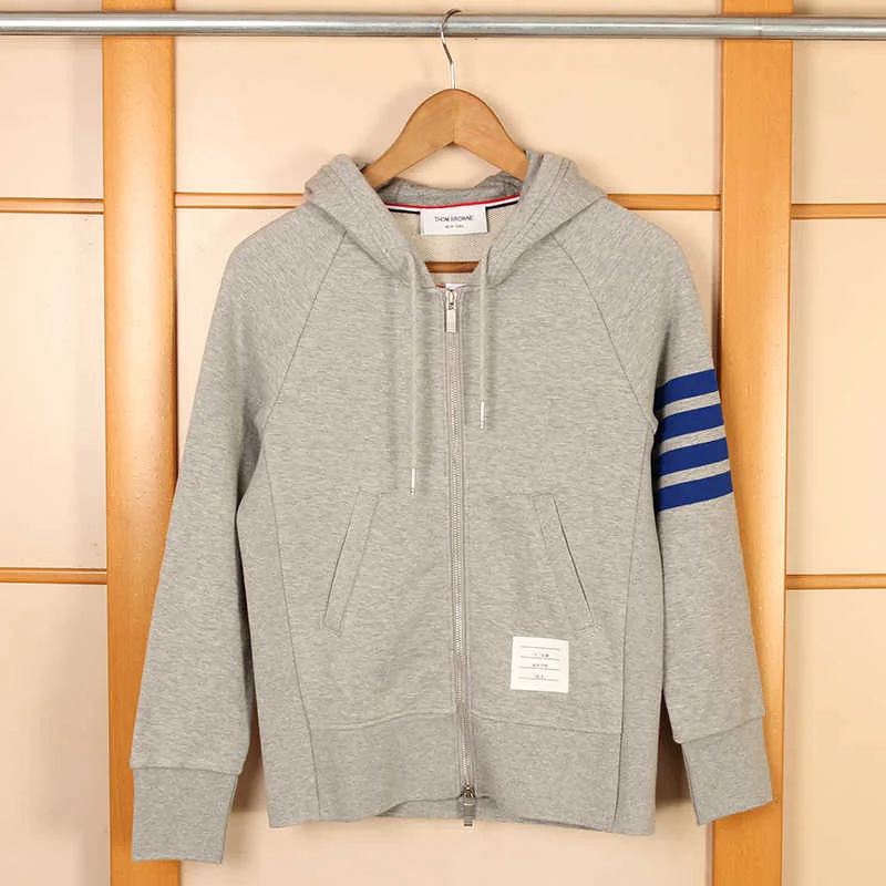 

2021 TB brand hooded sport jacket men striped cotton zipper sweatshirts male fashion hoodies women sportwear casual coat