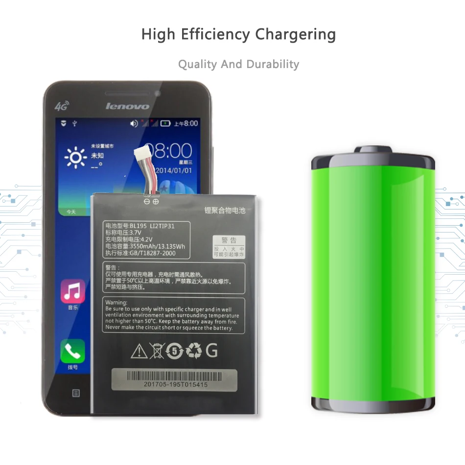 

3550mAh L12T1P31 Mobile Phone Battery For Lenovo BL195 A2107 A2207 with Track Code