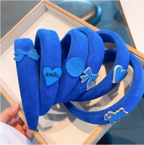 

Retro style leather velvet ins non-slip headband Klein blue hairpin all-match outer starting hoop hairbands
