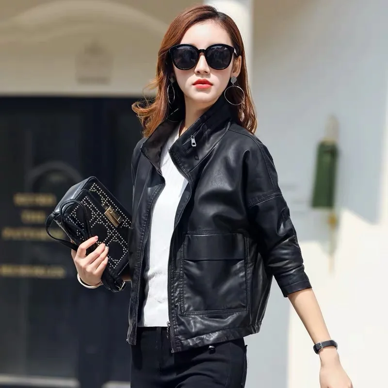 

THEME 21 Pu Leather Jacket Women New Fashion Black Motorcycle Coat Short Faux Leather Plus Size Casual Biker Jacket Outerwear