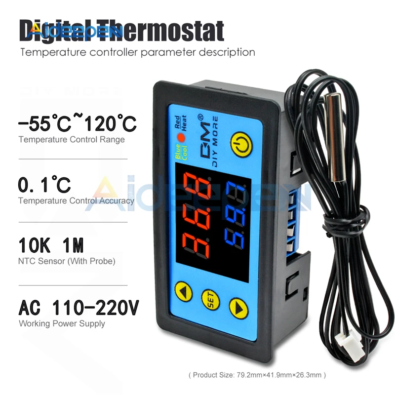 DC 12 V/24 V AC 110-220V W3231 светодиодный одинарный/двойной Дисплей цифровой Температура Управление; термостат Управление с NTC Сенсор зонд
