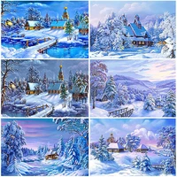 diy snow scenic 5d diamond painting full square drill rhinestone embroidery mosaic cross stitch winter landscape home decor