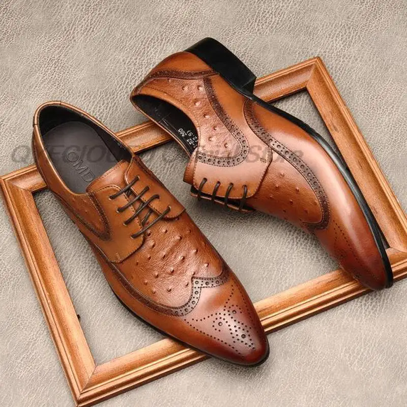 

Туфли-оксфорды мужские классические, натуральная кожа, заостренный носок, на шнуровке, роскошные свадебные Кожаные броги
