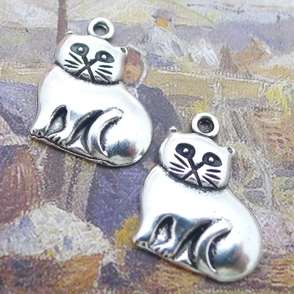 

20pcs/Lot 16x20mm Antique Silver Color Fat Cat Charms Pendant For Jewelry Making DIY Jewelry Findings
