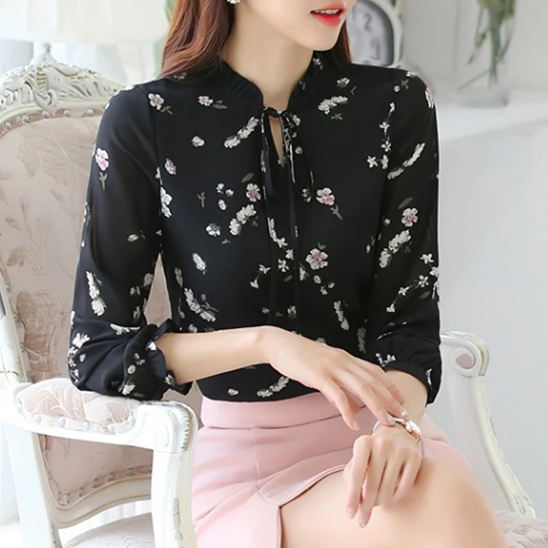 Fanco Blusas Femininas, модные цветочные топы и блузки, осенние женские рубашки с длинным рукавом, шифоновые женские блузки с принтом