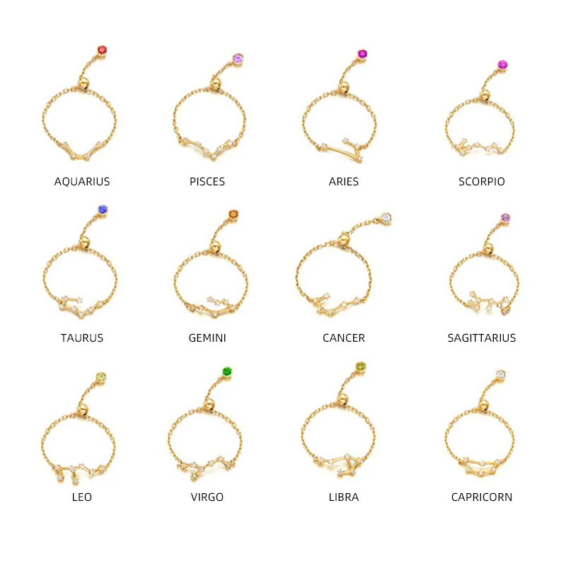 

Modian 2019 Twelve Constellations Finger Ring 925 Sterling Silver Female Pisces Cancer Aries Leo Rings For Women Charm Jewelry