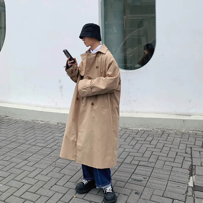 

Korean Style Trench Men's Solid Color Casual Long Coat Men Overcoat Loose Autumn Oversize Windbreaker Jacket Mens M-5XL