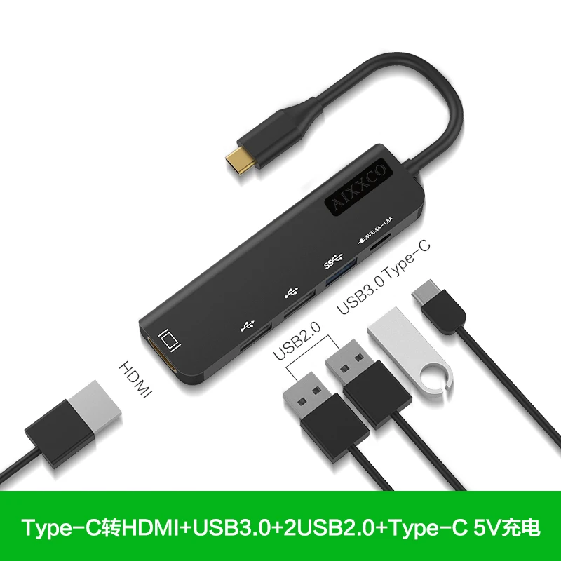 Black AIXXCO USB C концентратор USB-C-3,0 концентратор HDMI Thunderbolt 3 адаптер для MacBook samsung Galaxy S9 huawei P20 mate 20 Pro type C usb-хаб - Цвет: Black