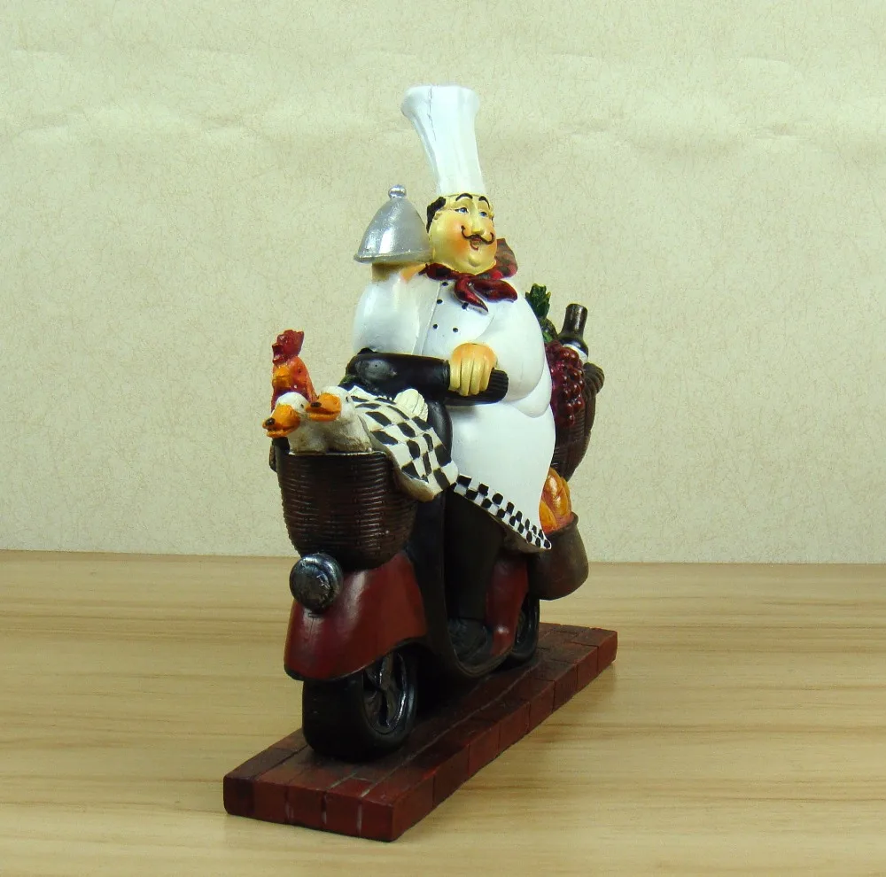 hot Village Motorbike Chef Figurine Handmade Resin Cook Cuisine Ornament Statue Craft for Restaurant Home Decor