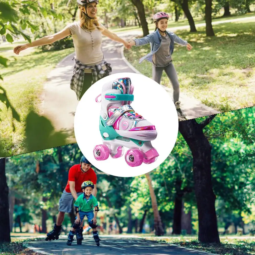 Kids Roller Skate Adjustable Size Children Roller Skates 8 Fun Shining Wheels Ideal Gifts PU Flash Roller Sneakers Skating Shoes
