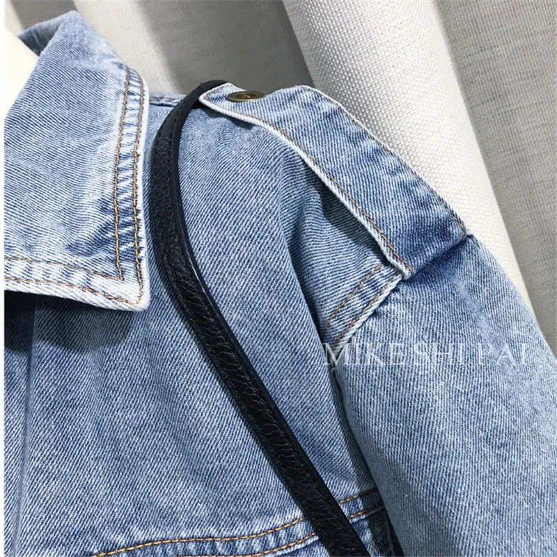 

2020 Spring Women High quality Denim Shirt Coat Fashion Pocket Long sleeve Jeans Shirts With Belt Loose Womens tops and Blouses