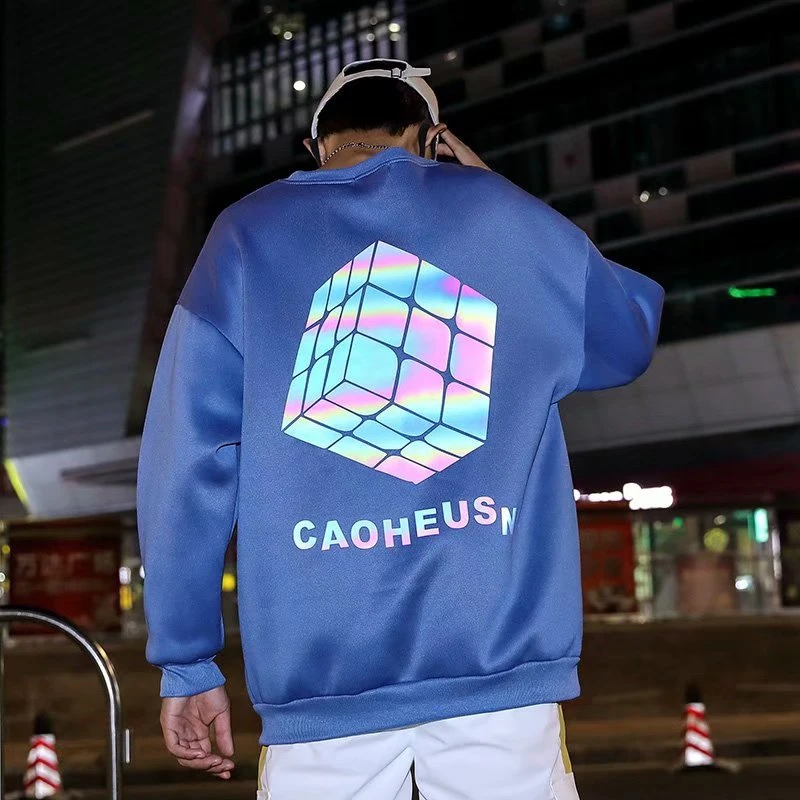 

Reflective Printing Sweatshirts Mens Sweatshirt Colorful Long Sleeve Sweatshirts Men Casual Loose Autumn Men's Pullover