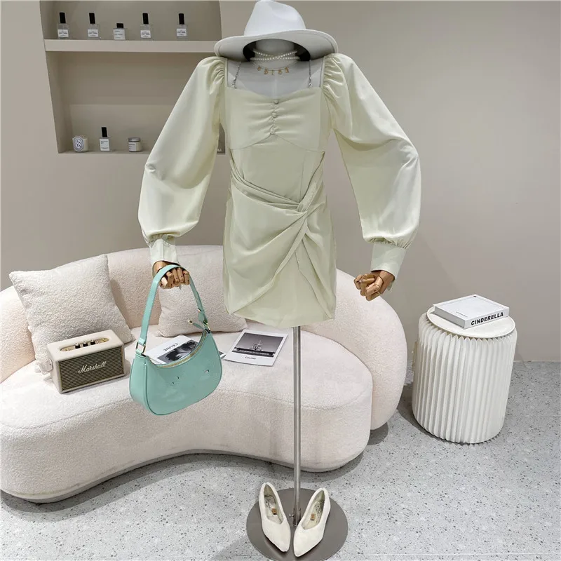

Niche Design Women's Spring Summer 2021 Fashion Square Collar Thin Temperament White Dress