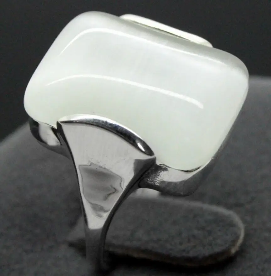 

Free Shipping FACED WHITE JADE 11.14mm sliver RING SIZE 6/7/8/9